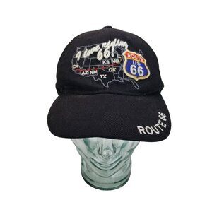 ✅USA Headwear Black Strapback Hat I Love Riding Route 66! Embroidered *BENT BILL